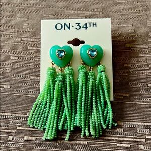 Green Heart Tassel Earrings on 34th (Macys)